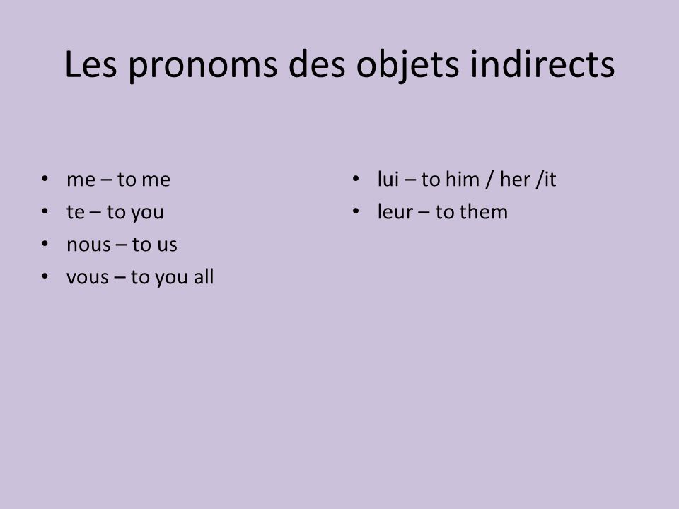 Les pronoms des objets indirects