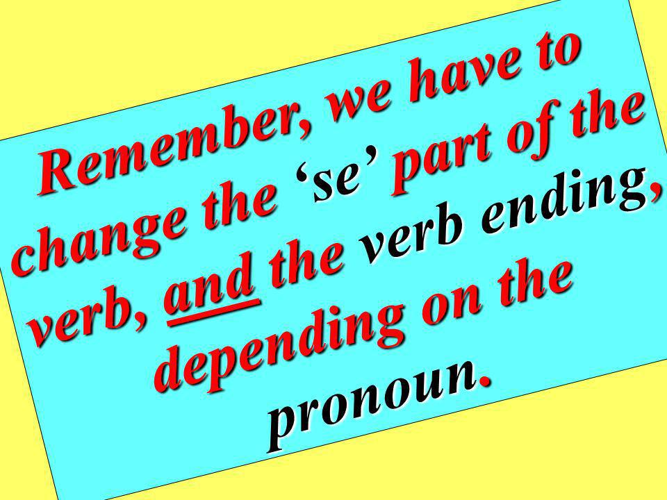 Remember, we have to change the ‘se’ part of the verb, and the verb ending, depending on the pronoun.