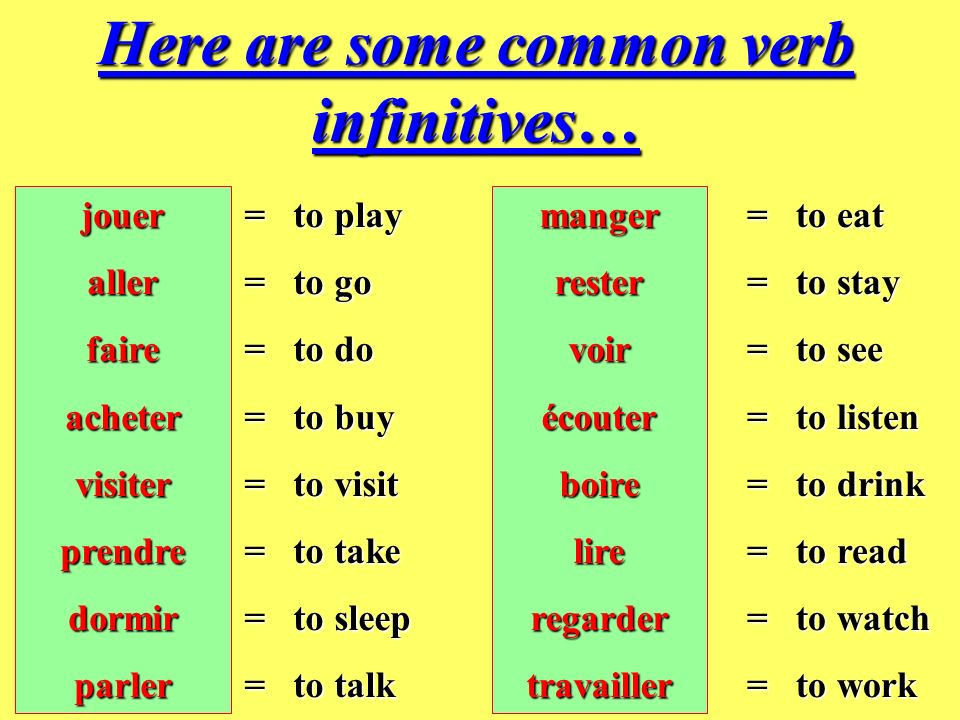 Here are some common verb infinitives…