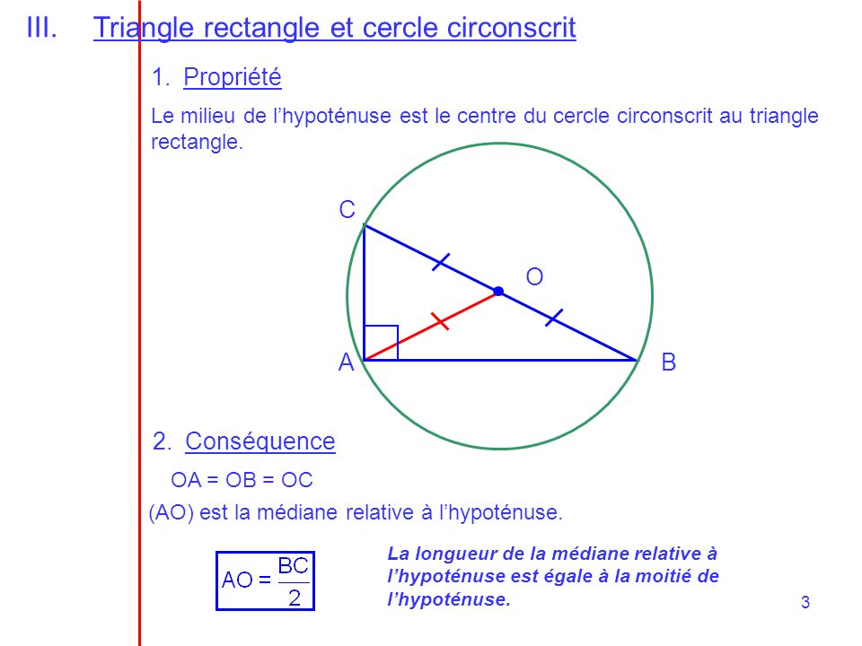Triangle rectangle et cercle circonscrit