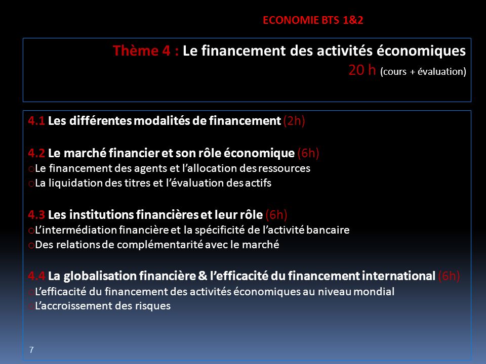Thème 4 : Le financement des activités économiques
