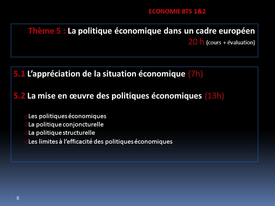 Thème 5 : La politique économique dans un cadre européen