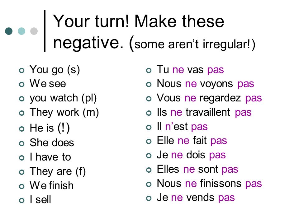 Your turn! Make these negative. (some aren’t irregular!)