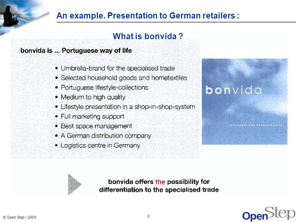 An example. Presentation to German retailers :