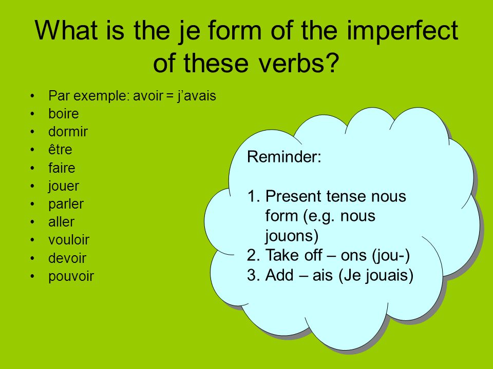 What is the je form of the imperfect of these verbs