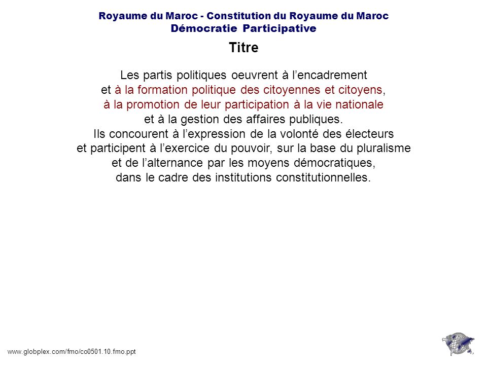 Royaume du Maroc - Constitution du Royaume du Maroc Démocratie Participative