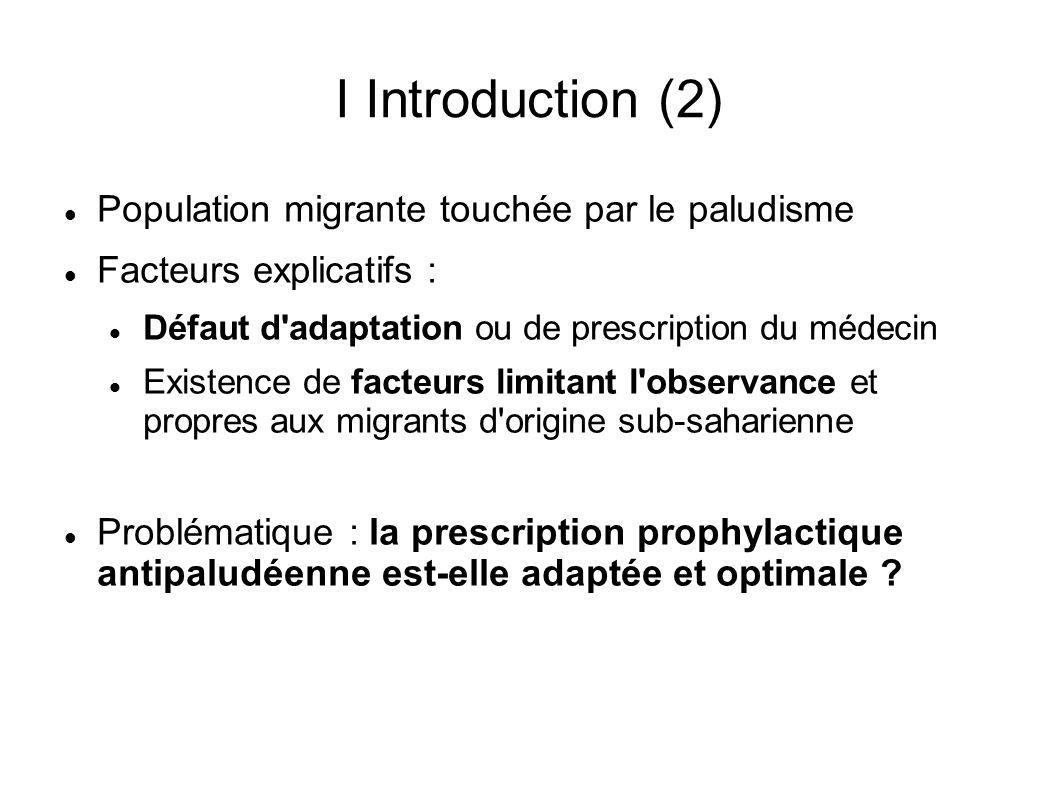 I Introduction (2) Population migrante touchée par le paludisme
