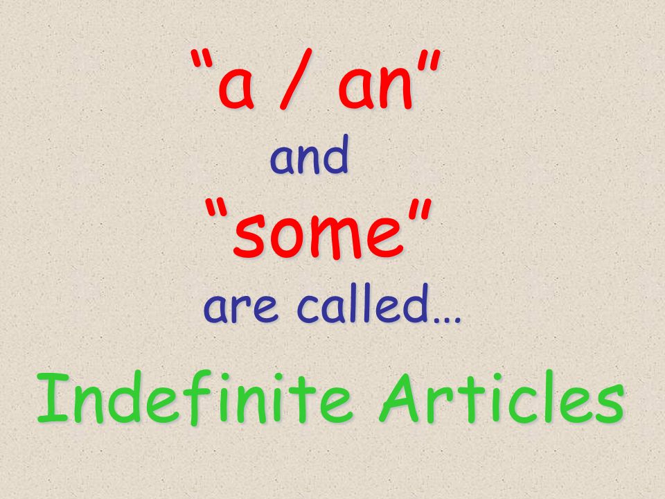 a / an and some are called… Indefinite Articles