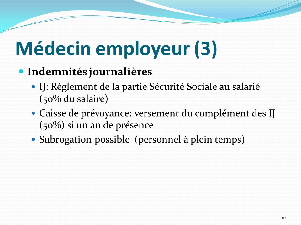 Médecin employeur (3) Indemnités journalières