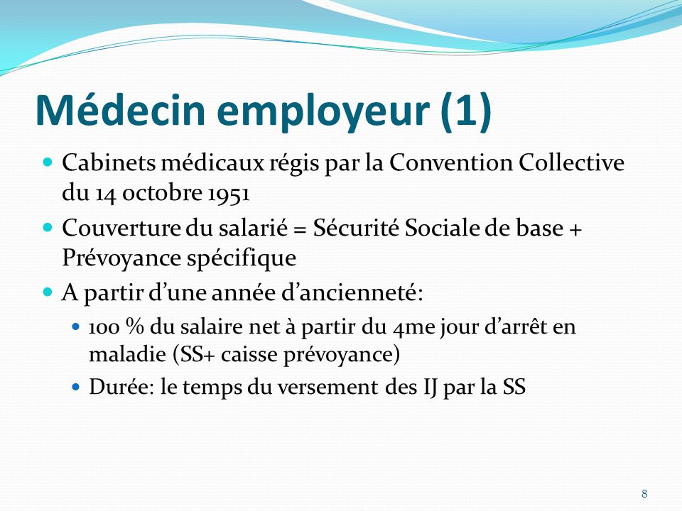 Médecin employeur (1) Cabinets médicaux régis par la Convention Collective du 14 octobre