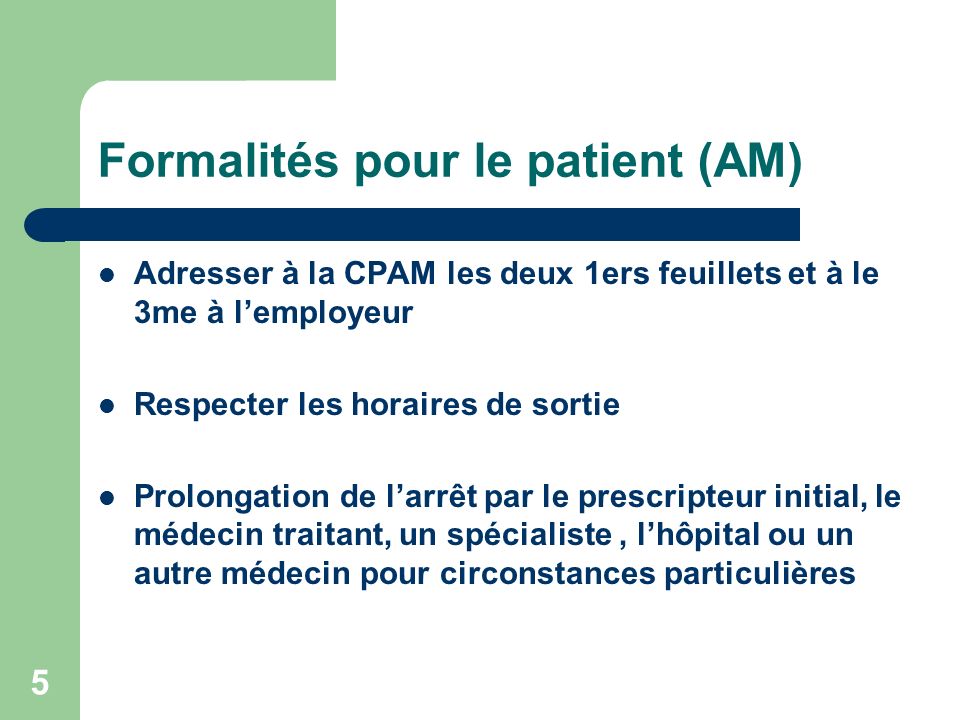 Formalités pour le patient (AM)