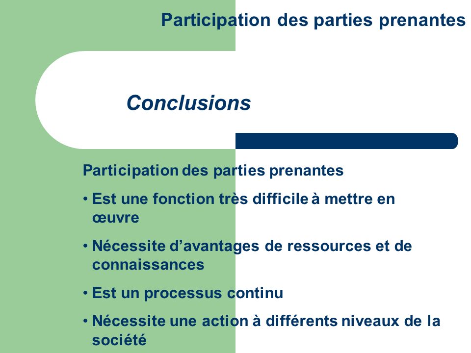 Conclusions Participation des parties prenantes