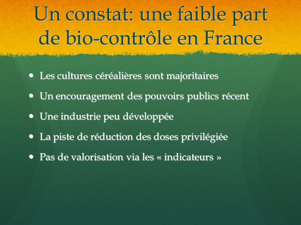 Un constat: une faible part de bio-contrôle en France