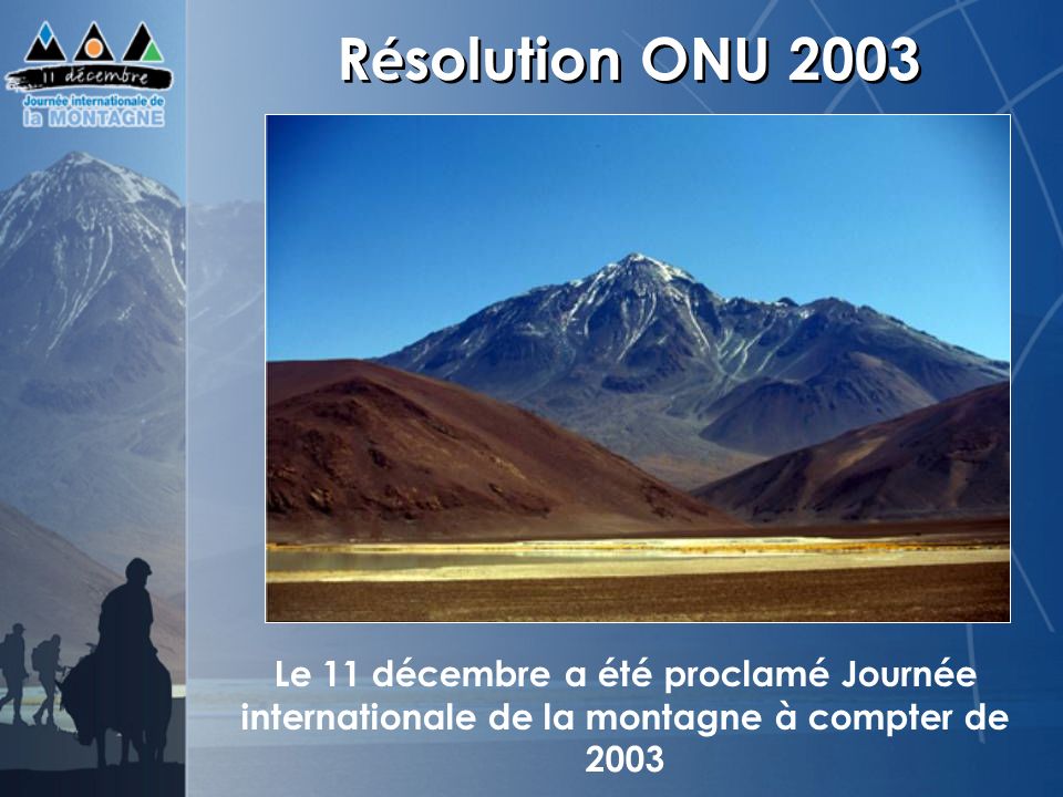 Résolution ONU 2003 Le 11 décembre a été proclamé Journée internationale de la montagne à compter de