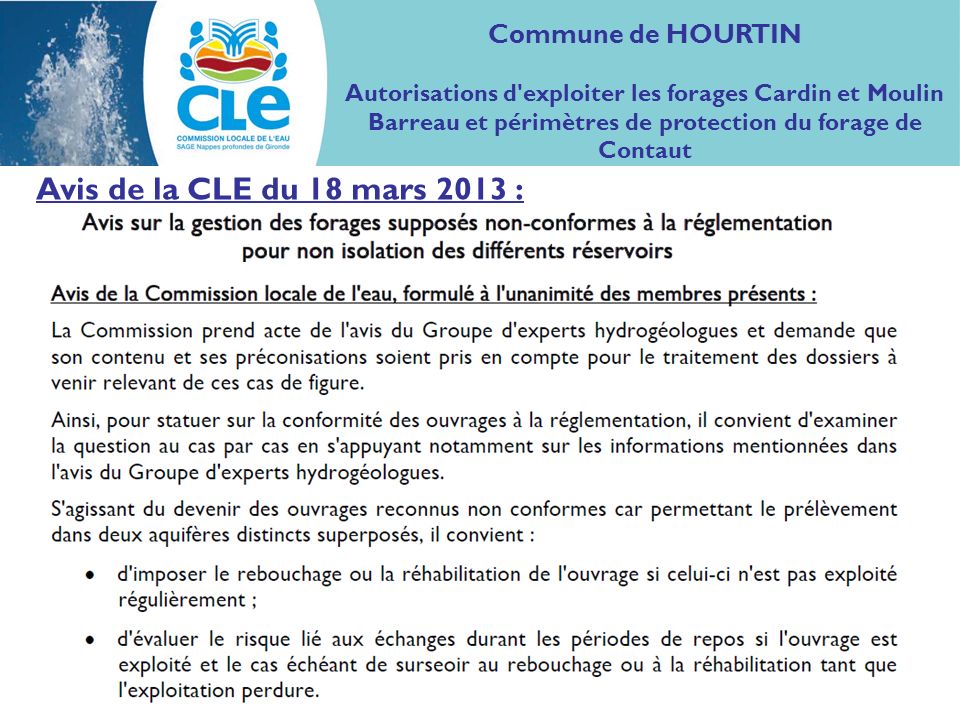 Avis de la CLE du 18 mars 2013 : Commune de HOURTIN