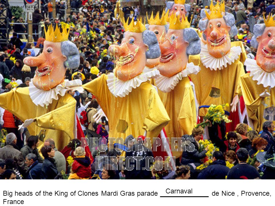 Big heads of the King of Clones Mardi Gras parade Carnaval de Nice , Provence , France