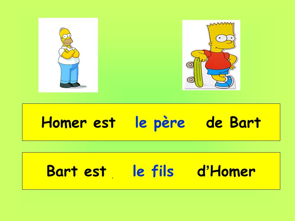 Homer est __ _____ de Bart Bart est __ _____ d’Homer