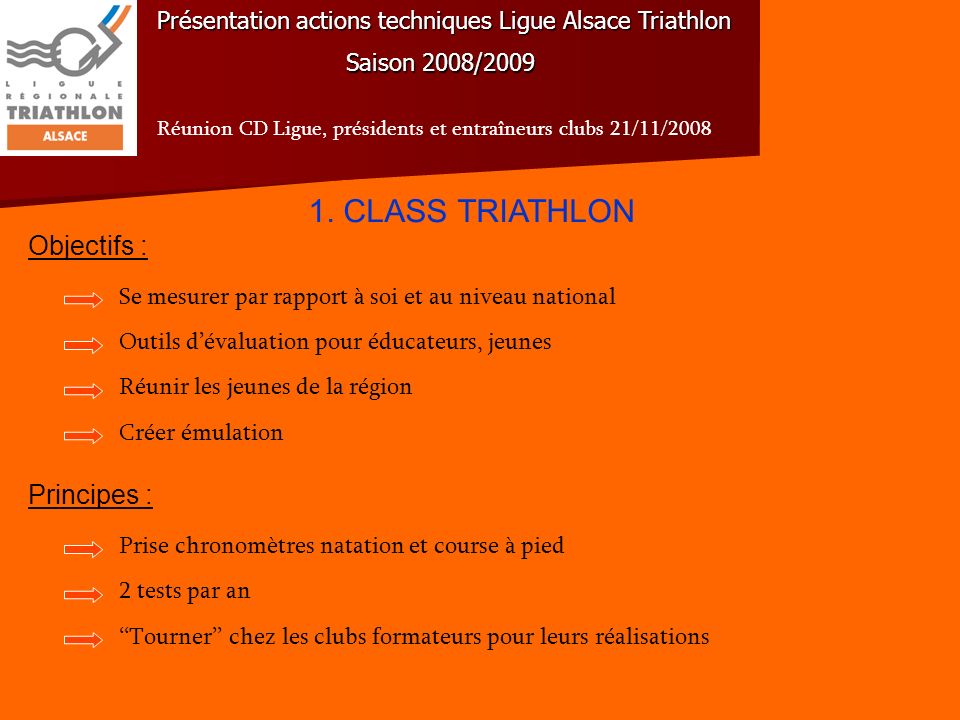 1. CLASS TRIATHLON Objectifs : Principes :