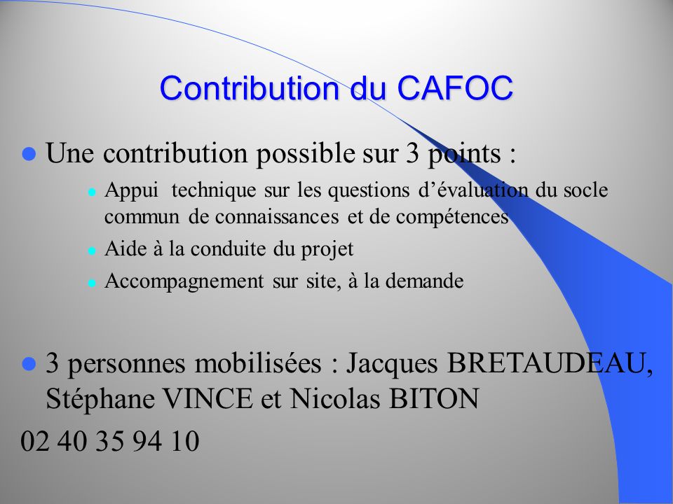 Contribution du CAFOC Une contribution possible sur 3 points :