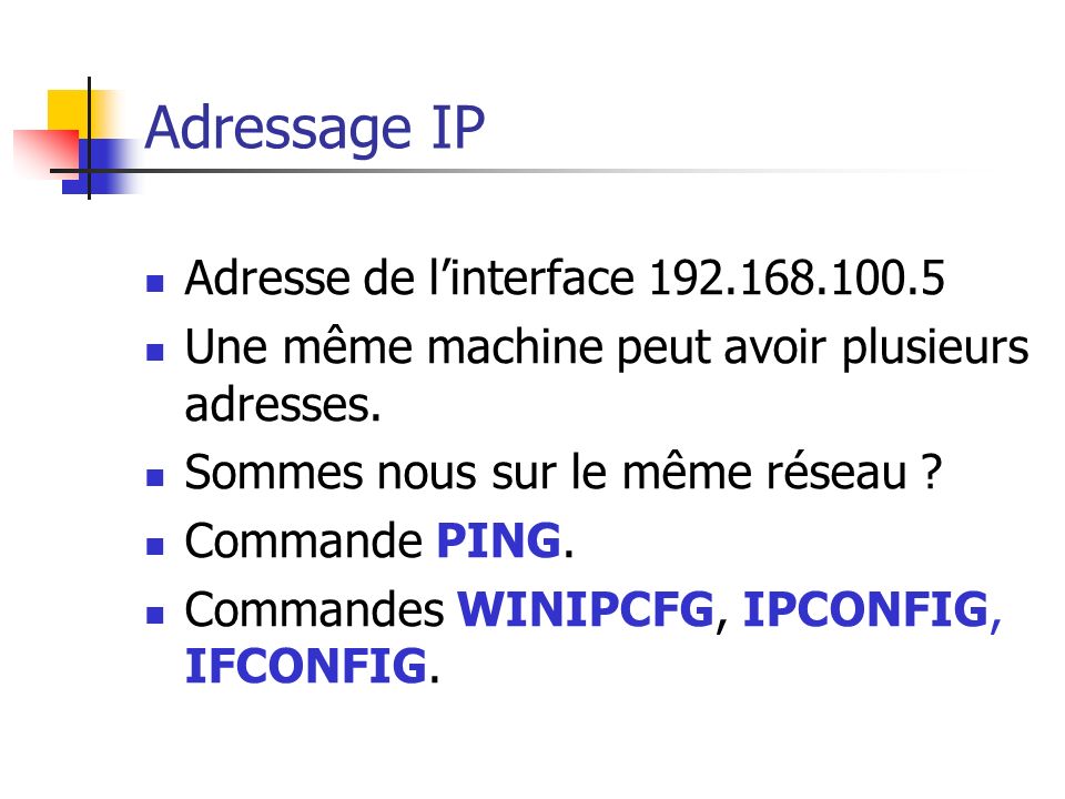 Adressage IP Adresse de l’interface