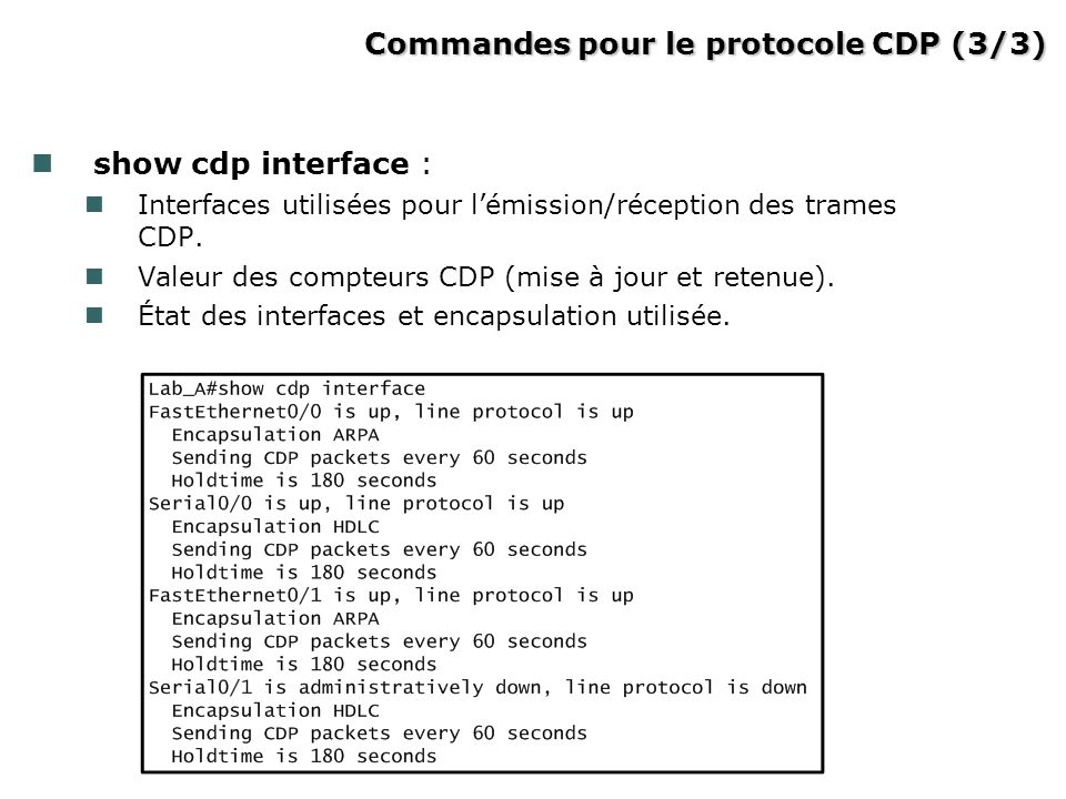 Commandes pour le protocole CDP (3/3)‏