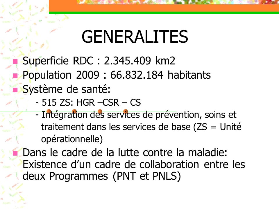GENERALITES Superficie RDC : km2