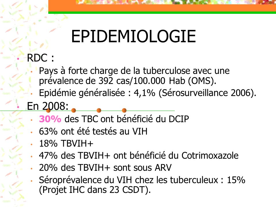 EPIDEMIOLOGIE RDC : En 2008: