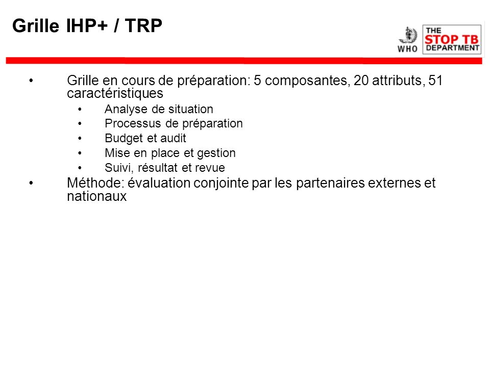 Grille IHP+ / TRP Grille en cours de préparation: 5 composantes, 20 attributs, 51 caractéristiques.