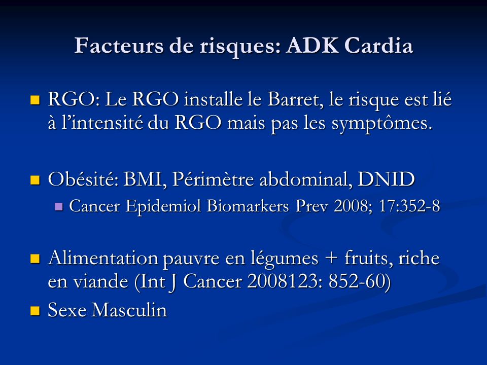 Facteurs de risques: ADK Cardia