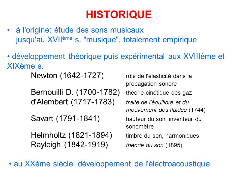 HISTORIQUE à l origine: étude des sons musicaux