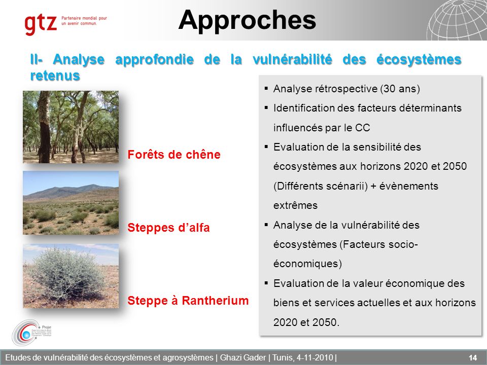 Approches II- Analyse approfondie de la vulnérabilité des écosystèmes retenus. Analyse rétrospective (30 ans)