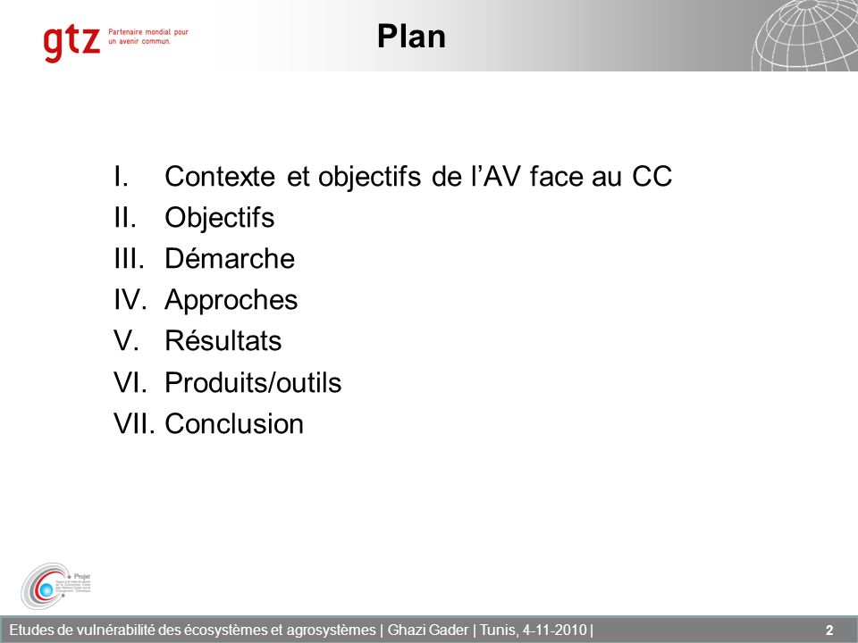 Plan Contexte et objectifs de l’AV face au CC Objectifs Démarche