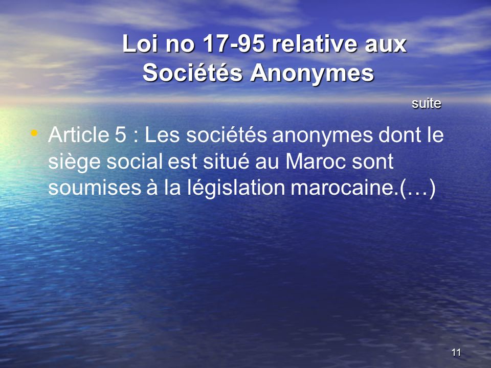 Loi no relative aux Sociétés Anonymes suite