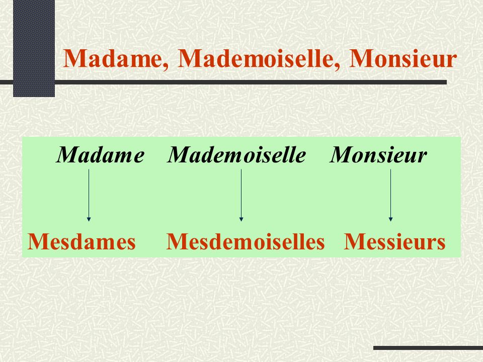Madame, Mademoiselle, Monsieur