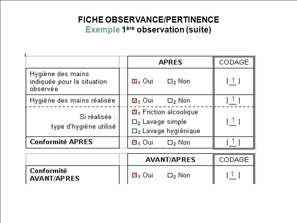 FICHE OBSERVANCE/PERTINENCE Exemple 1ère observation (suite)
