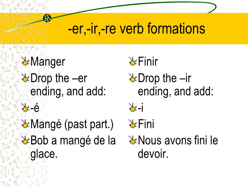 -er,-ir,-re verb formations