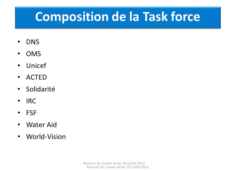 Composition de la Task force