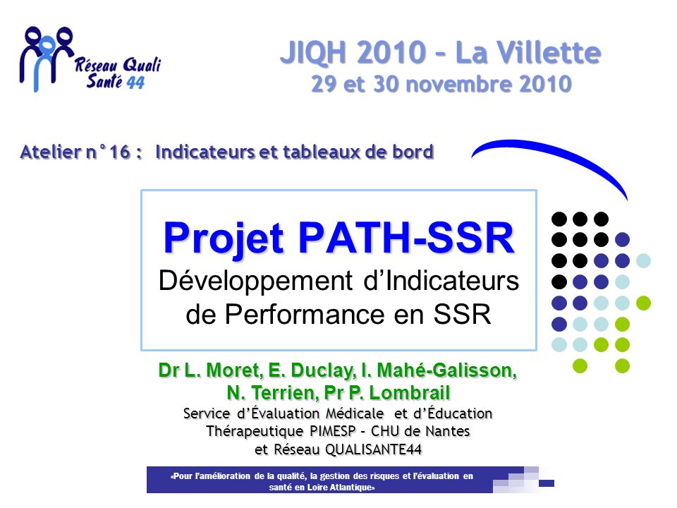 Projet PATH-SSR Développement d’Indicateurs de Performance en SSR