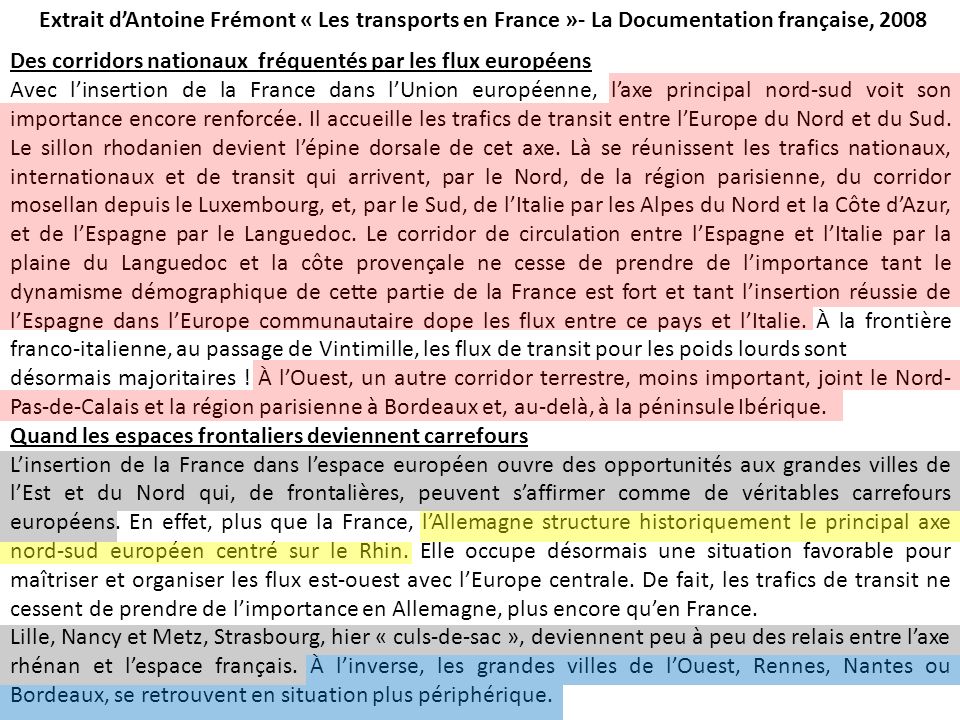 Extrait d’Antoine Frémont « Les transports en France »- La Documentation française, 2008