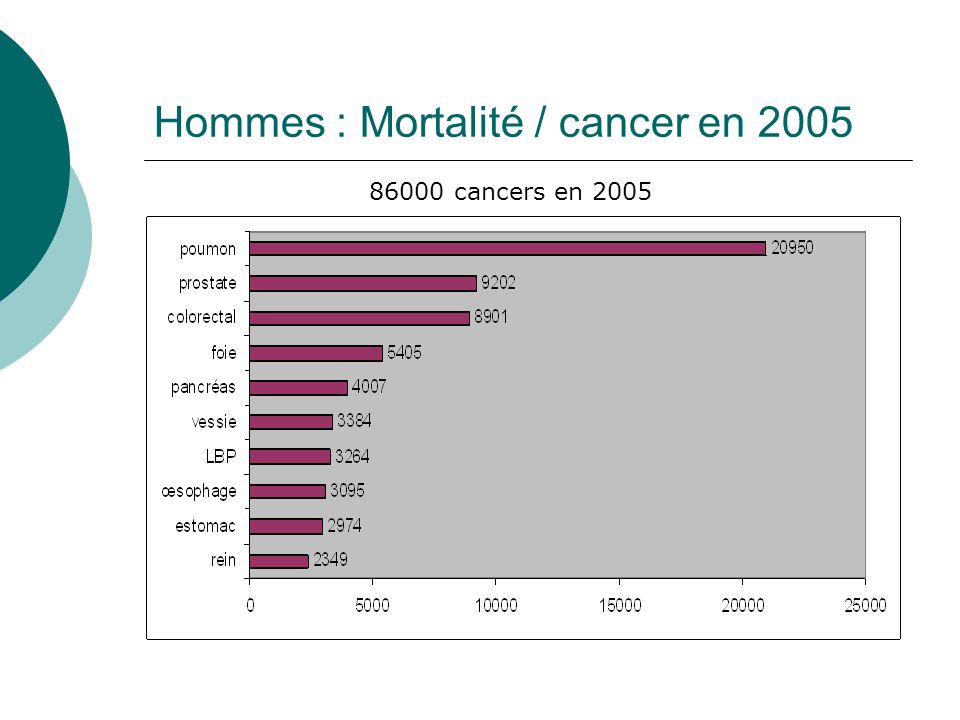 Hommes : Mortalité / cancer en 2005