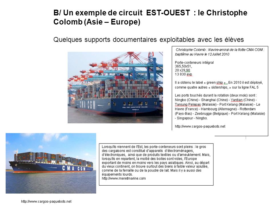 B/ Un exemple de circuit EST-OUEST : le Christophe Colomb (Asie – Europe)