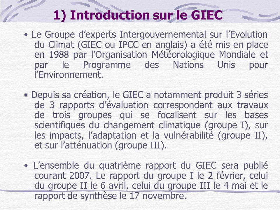 1) Introduction sur le GIEC
