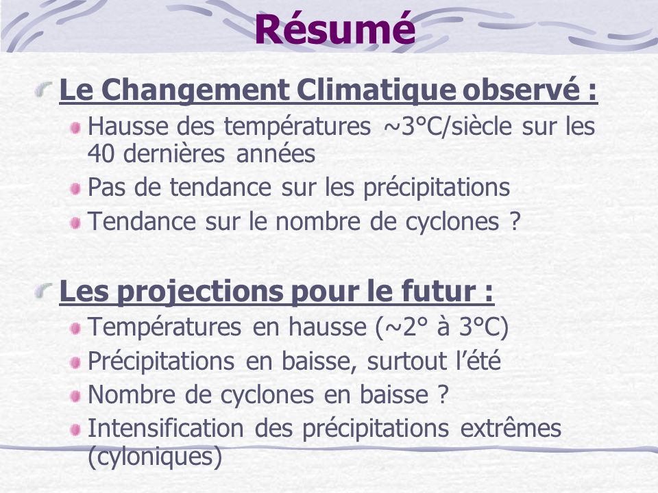 Résumé Le Changement Climatique observé :
