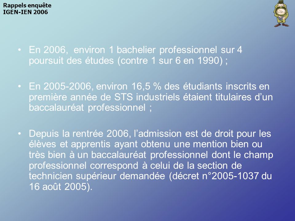 Rappels enquête IGEN-IEN 2006
