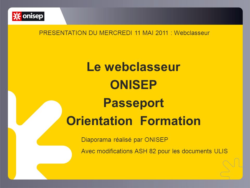 Le webclasseur ONISEP Passeport Orientation Formation