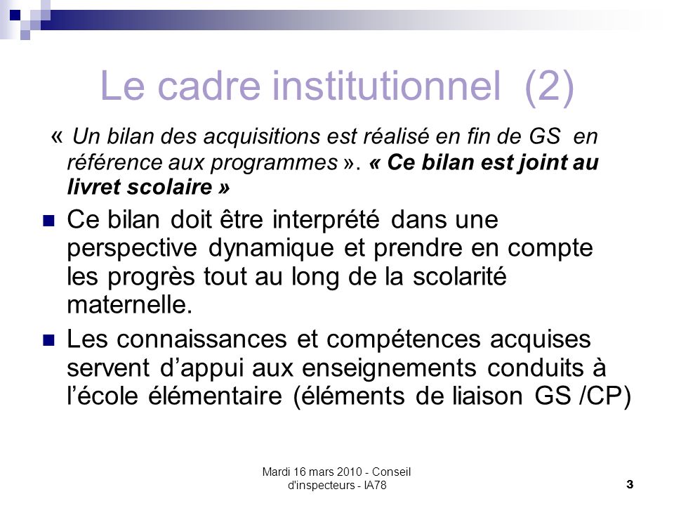 Le cadre institutionnel (2)