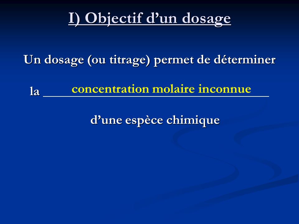 I) Objectif d’un dosage