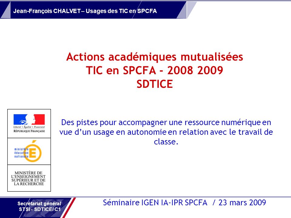 Actions académiques mutualisées TIC en SPCFA SDTICE