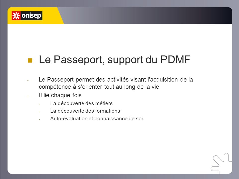 Le Passeport, support du PDMF