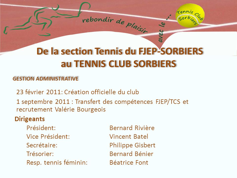 De la section Tennis du FJEP-SORBIERS au TENNIS CLUB SORBIERS